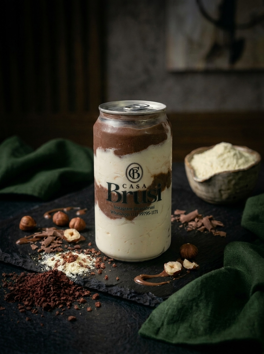 Nuvem de Nutella Casa Brusi, com camadas claras e de chocolate na embalagem transparente